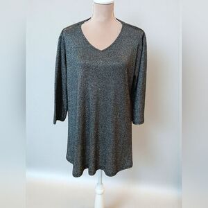 VLD Black Silver Flowy Womans Blouse Lightweight Size XL Festival Glam